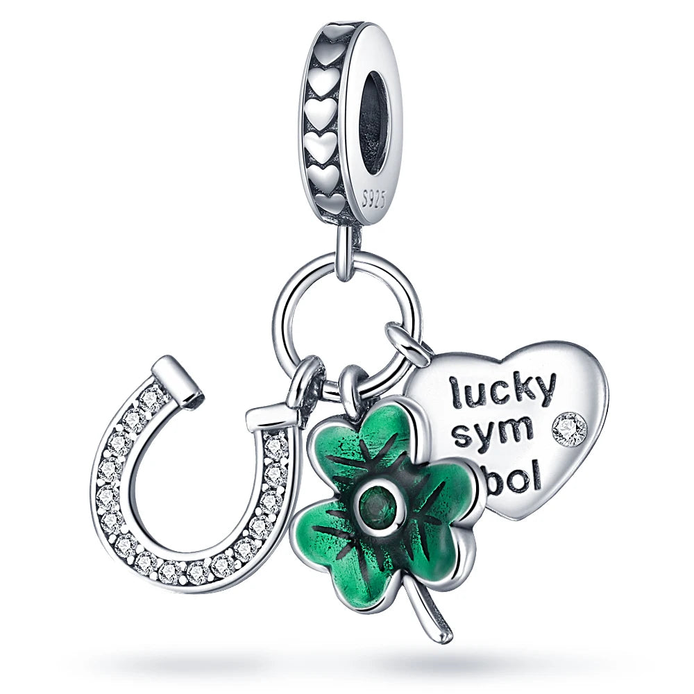 Charm de Plata S925 Mariquita de Siete Puntos y Trébol de la Suerte – Abalorio Colorido y Brillante para Pulseras Originales