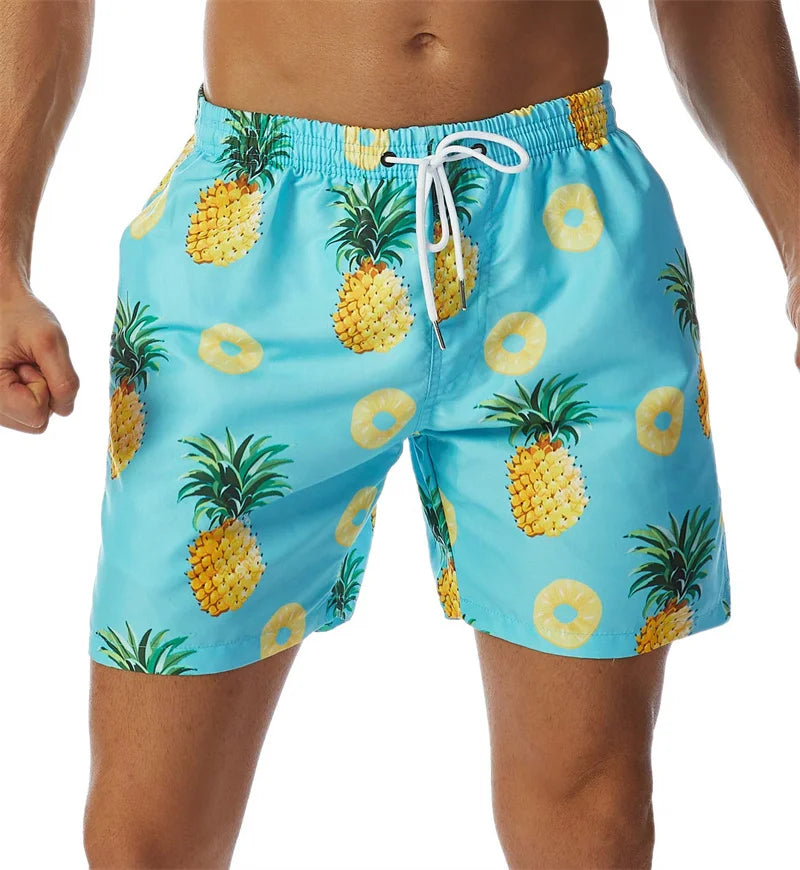 Bañador Hombre Piña 3D | Shorts Playa Hawaianos Verano Secado Rápido – Surf y Natación Tropical