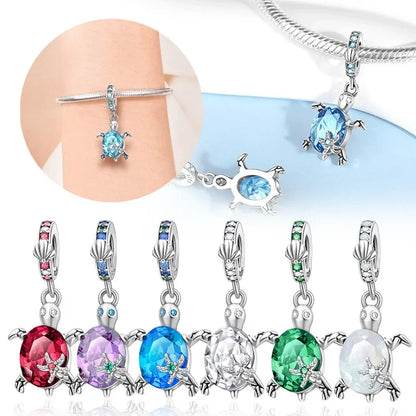Charm Tortuga Marina con Circón Azul 925 Plata | Compatible Pandora Pulsera Mujer DIY