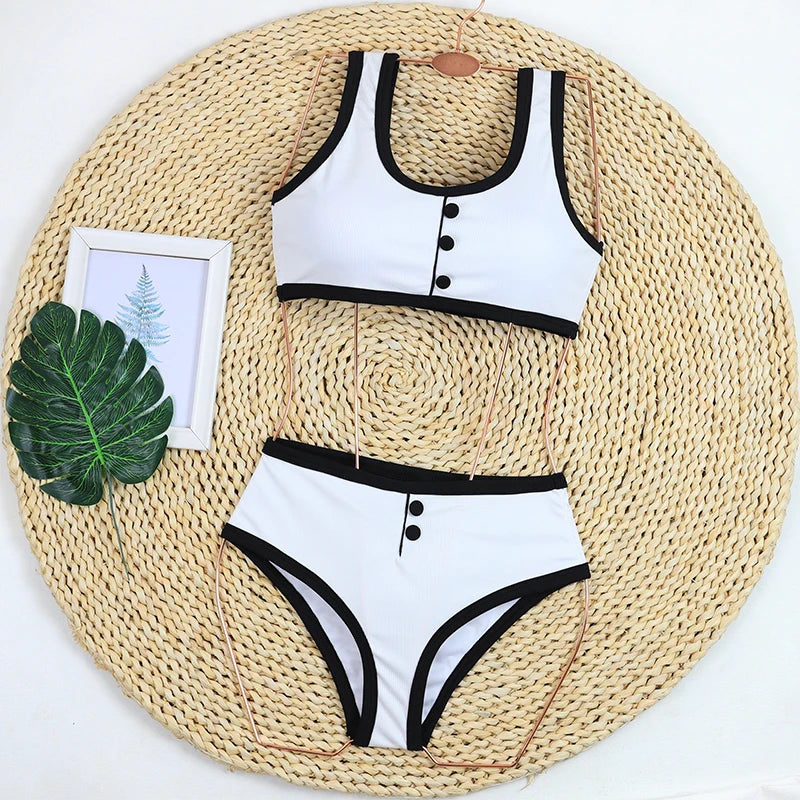 Bikini Mujer 2024 Talle Alto | Traje de Baño Dos Piezas Short Ribbed Swimwear