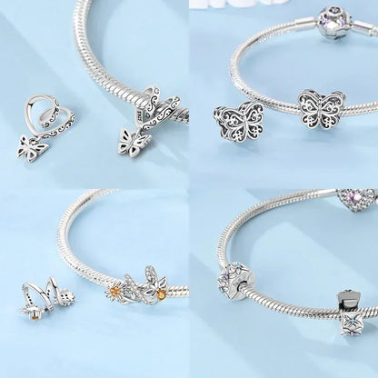 Charm Mariposa Colorida en Plata 925 con Circonitas – Beads Brillantes Compatibles Pandora Mujer Joyería DIY