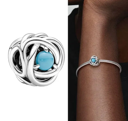 Charm Corazón con Piedras de Nacimiento en Plata 925 – Abalorios Eternity para Pulseras Originales Mujer