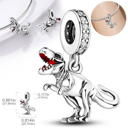 Charm de Plata 925 Animales – Dinosaurio, León, Lobo, Tigre, Conejo | Compatible con Pulsera Pandora
