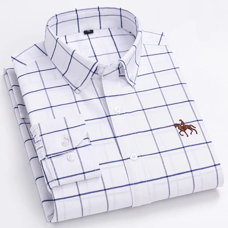 Camisa Hombre 2024 | Oxford de Algodón con Bordado de Caballo y Manga Larga Oversize