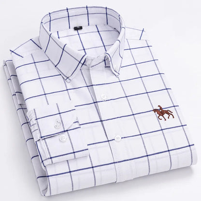 Camisa Hombre 2024 | Oxford de Algodón con Bordado de Caballo y Manga Larga Oversize