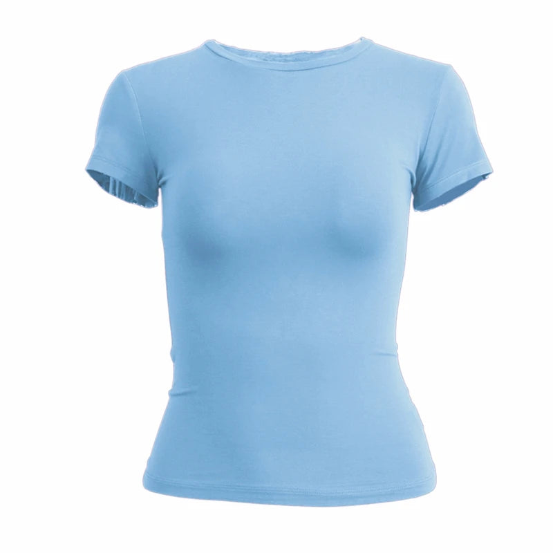 Camiseta Mujer Slim Fit 2024 | T-shirt Tejida de Manga Corta O-Neck Estilo Y2K Casual y Deportiva
