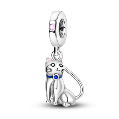 Charm Mascotas y Animales en Plata 925 – Gatito, Perrito y Oveja con Circonitas de Colores | Compatible Pulsera Pandora
