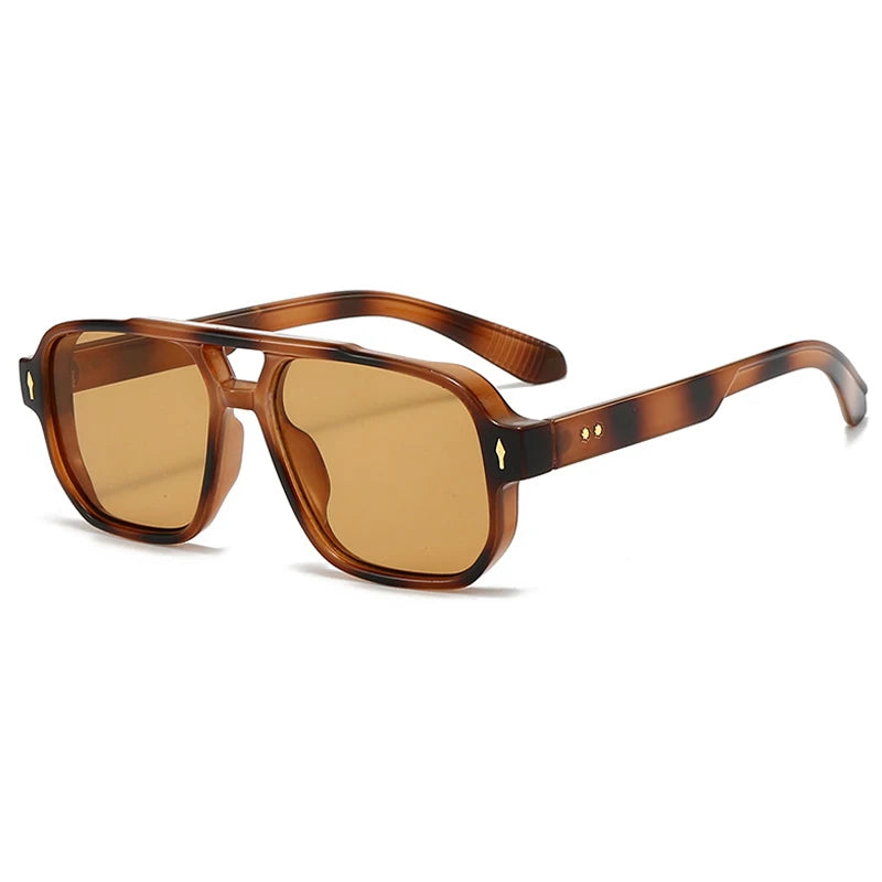 JNPCXI Gafas de Sol Vintage Hombre Doble Puente | Lentes Verdes UV400 Cuadradas con Detalles de Remaches