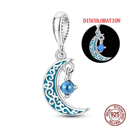 Charm luna y estrellas luminoso plata 925 – Abalorio brillante para pulsera tipo Pandora mujer