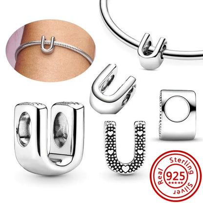 Charm Letras A–Z Plata 925 | Alfabeto Completo | Compatible Pandora Pulseras DIY
