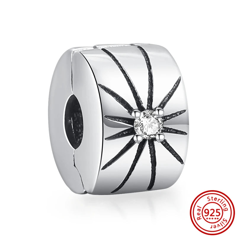 Charm Clip Plata 925 con Corazones, Corona y Concha | CZ Pavé Brillante | Compatible Pandora Original