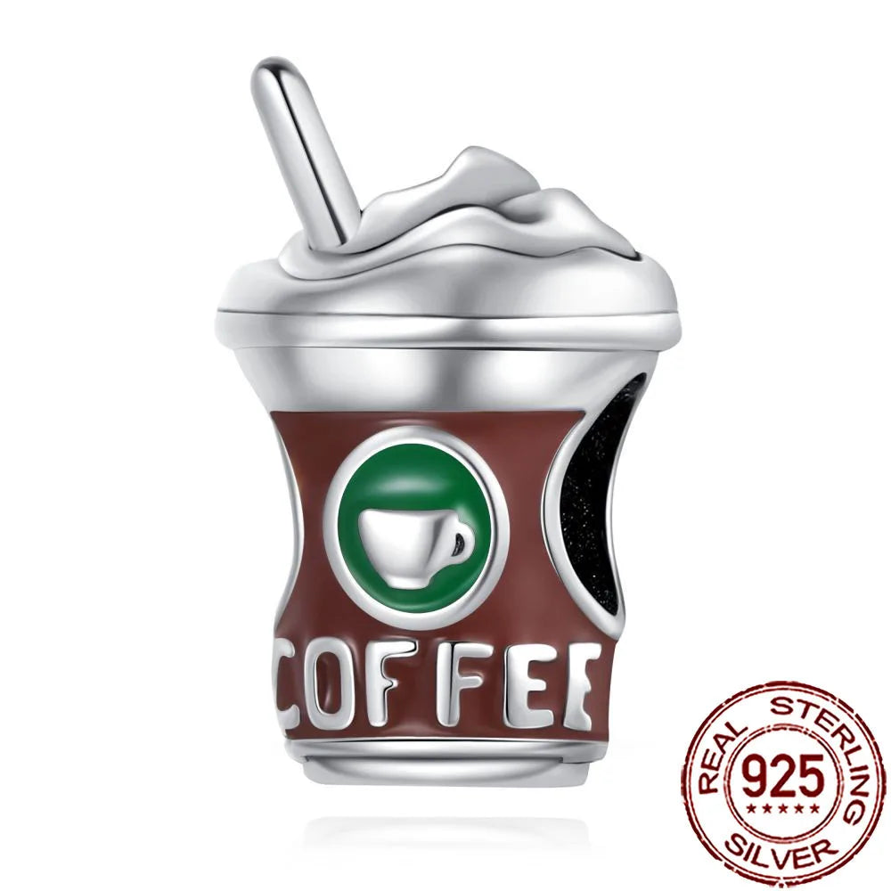 Charm Comida Divertida en Plata 925 – Café, Pastel, Frutas, Hamburguesa y Papas | Compatible Pandora 2025
