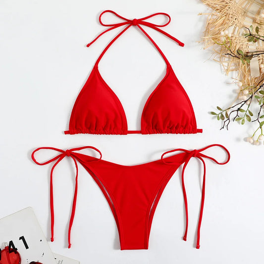 Bikini Micro Mujer 2025 | Halter Thong Lace-Up Playa y Piscina