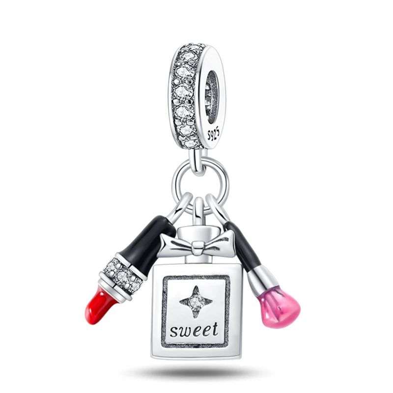 Charm Botella de Perfume en Plata 925 con Corona Rosa – Abalorio Romántico para Pulseras Tipo Qikaola, Regalo San Valentín