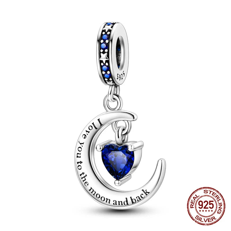 Charm luna y estrellas luminoso plata 925 – Abalorio brillante para pulsera tipo Pandora mujer