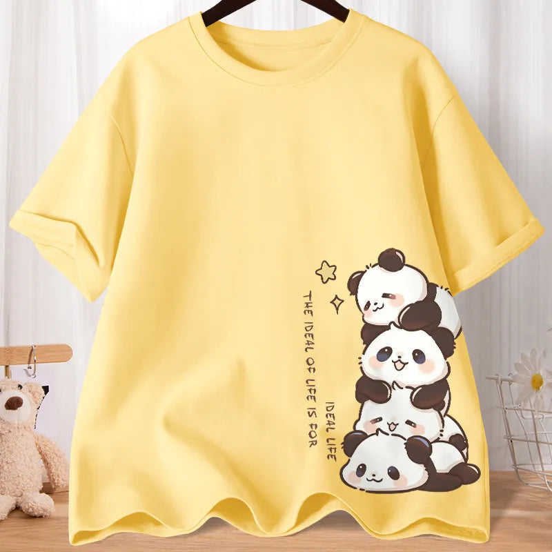 Camiseta Oversize Mujer Verano | Estampado Panda Tierno Casual Suave