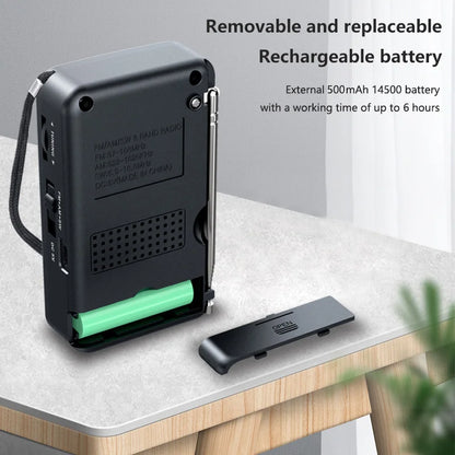 Pocket Mini Radio AM/FM/SW Recargable – Radio Portátil con Batería Externa y Entrada Auriculares