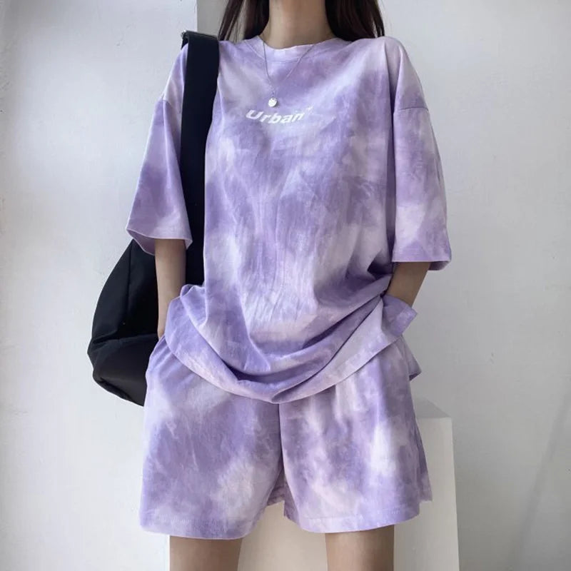 Conjunto Mujer Verano 2 Piezas | Camiseta Tie Dye Oversize + Shorts Amplios con Bolsillos