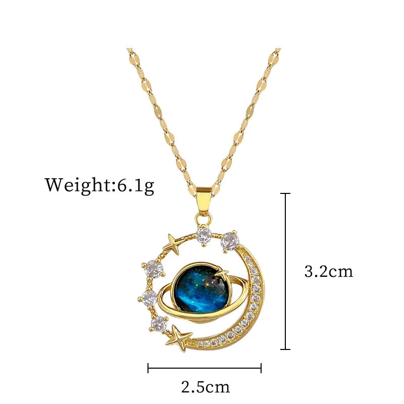 Collar Y2K Cielo Estrellado con Luna y Estrella | Cadena de Acero Inoxidable de Lujo | Collar Versátil de Moda Mujer