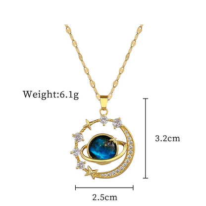 Collar Y2K Cielo Estrellado con Luna y Estrella | Cadena de Acero Inoxidable de Lujo | Collar Versátil de Moda Mujer