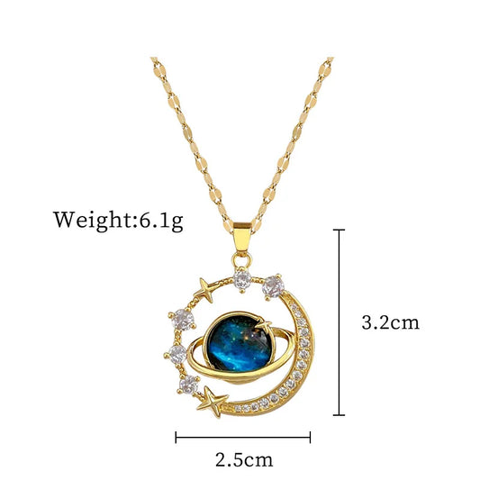 Collar Y2K Cielo Estrellado con Luna y Estrella | Cadena de Acero Inoxidable de Lujo | Collar Versátil de Moda Mujer
