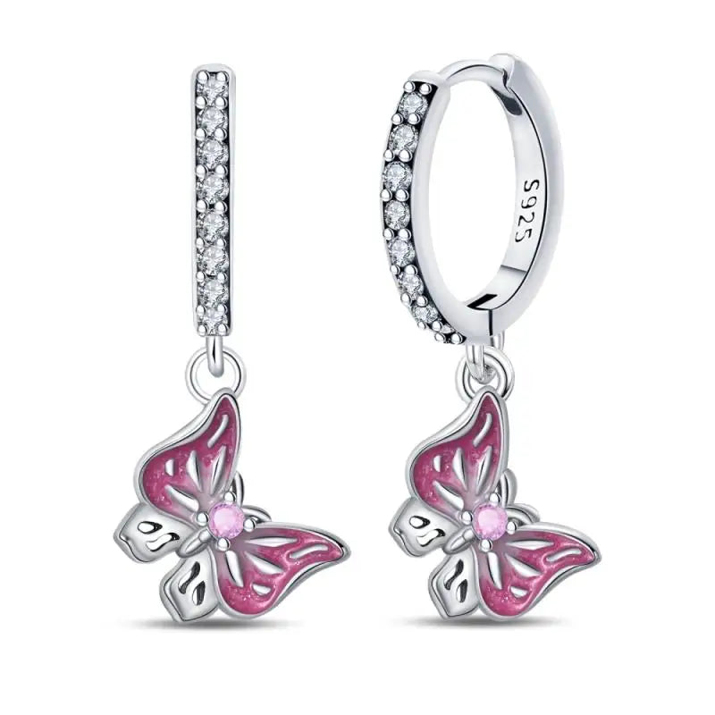 Aretes Primavera Plata 925 | Abeja, Flor y Mariposa | Aros Dobles Mujer