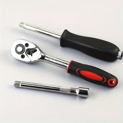 46PCS Juego de Herramientas Mecánicas con Llave de Trinquete, Vasos, Destornillador y Dados para Auto, Moto y Bicicleta