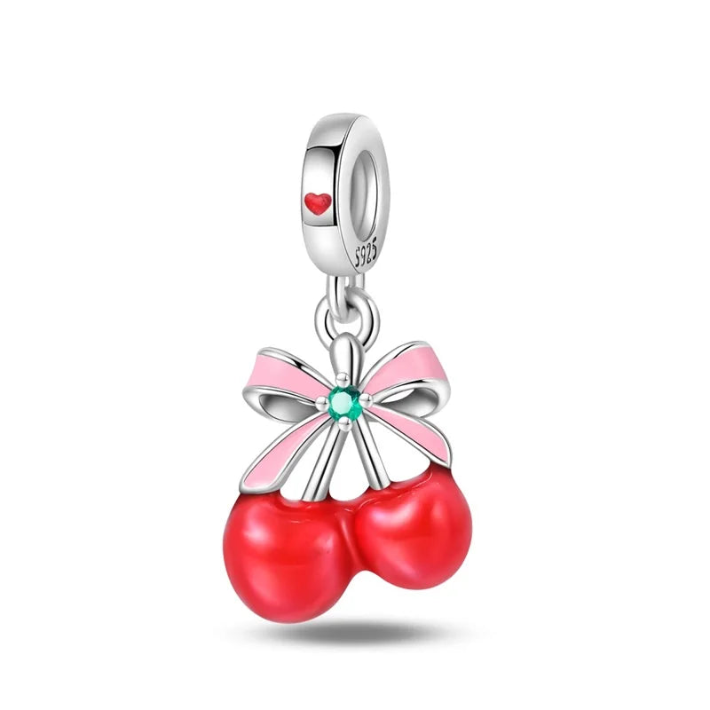 Charms de Plata 925 Frutas (Fresa, Cereza, Manzana y Aguacate) – Abalorios Coloridos para Pulseras Originales