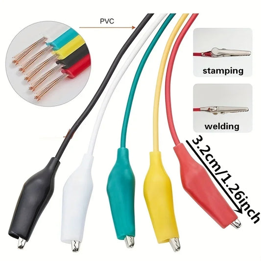 Juego de 10 Cables con Pinzas de Cocodrilo de Doble Extremo – Cables de Prueba Eléctrica 46CM para Proyectos DIY y Electrónica