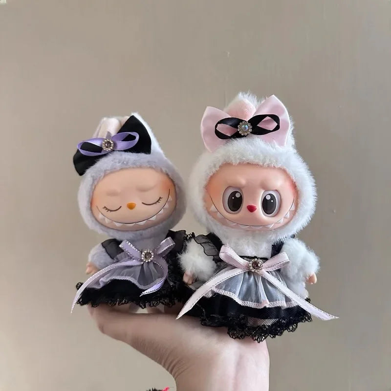 Labubu Peluche Colgante 17cm – Accesorios de Ropa Kpop Estilo Princesa con Vestido de Moño, Muñeco Idol Kawaii Regalo Colección