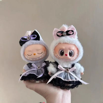 Labubu Peluche Colgante 17cm – Accesorios de Ropa Kpop Estilo Princesa con Vestido de Moño, Muñeco Idol Kawaii Regalo Colección