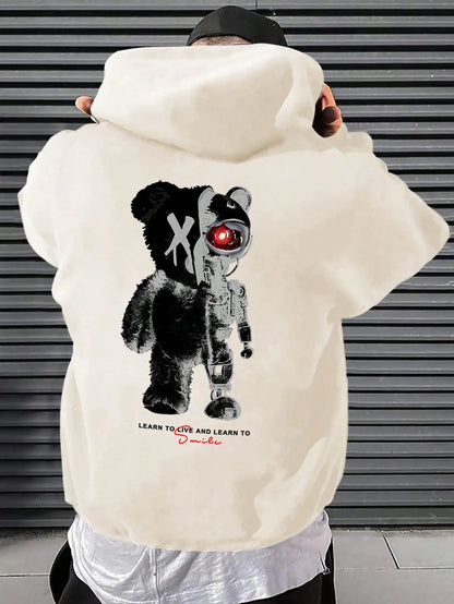 Hoodie Oversize con Estampado de Oso – Sudadera Creativa de Dibujos Animados para Hombre, Moda Casual Otoño Invierno