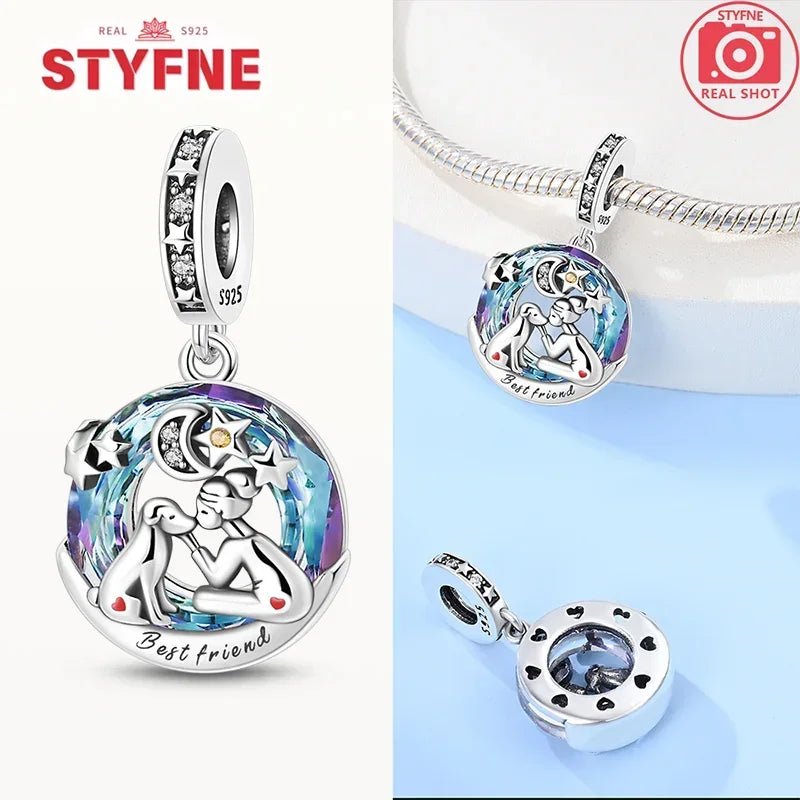 Charm Astrolabio Sol Luna Estrella Azul en Plata 925 – Beads Compatibles Pandora Mujer Joyería DIY