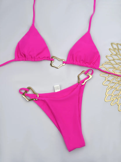 Bikini Sexy Mujer 2 Piezas | Traje de Baño Sólido con Lazos Ajustables