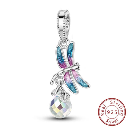 Charm de Plata 925 Luciérnaga y Mariposa Luminoso – Abalorio Brillante para Pulseras Originales