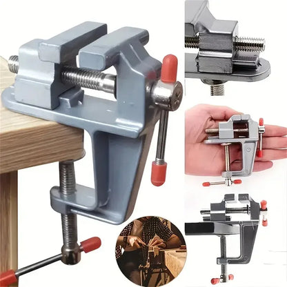 Mini Tornillo de Banco 3.5" de Aluminio | Mordaza de Mesa Multiusos con Rotación 360° para Joyería, Manualidades y Hobby