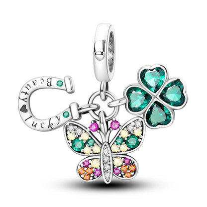 Charm de Plata S925 Mariquita de Siete Puntos y Trébol de la Suerte – Abalorio Colorido y Brillante para Pulseras Originales