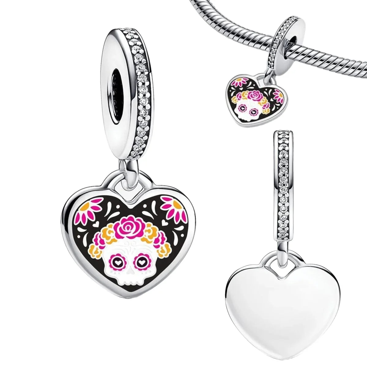 Charm Plata 925 Colgante Rosa Mariposa Corazón Flor Pájaro | Dije Para Pulsera Pandora Compatible
