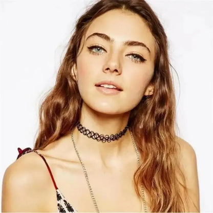 Collar Choker Gótico Negro Vintage – Gargantilla Trenzada Elástica para Mujer Estilo Punk y Moda Alternativa