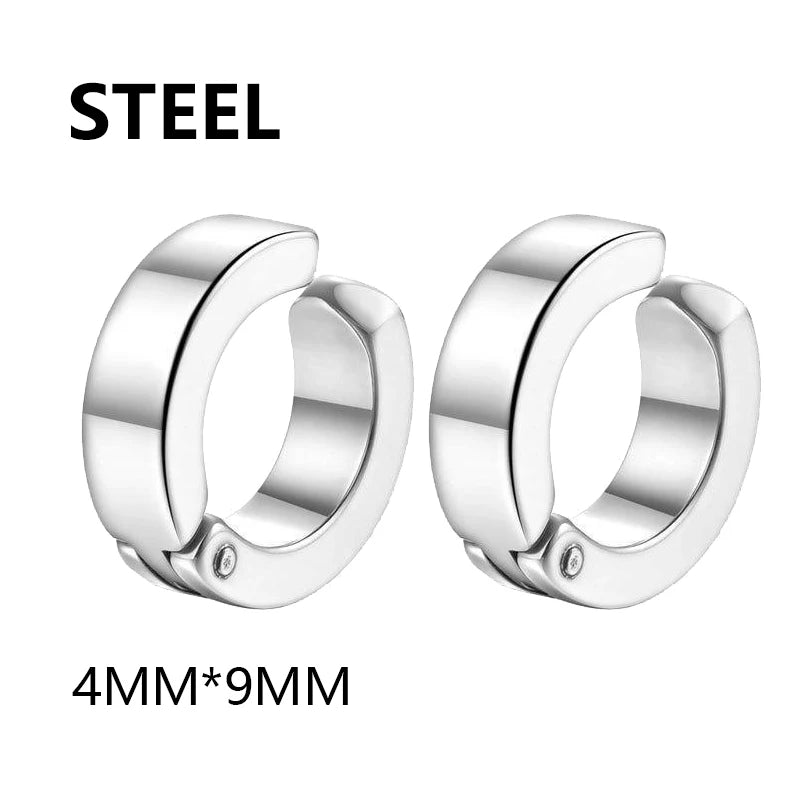 Set de 2 Ear Cuffs Coreanos Punk – Aros de Acero Inoxidable Negro para Hombre y Mujer, Sin Perforación