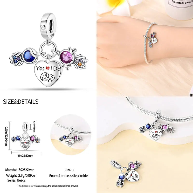 Charm hermana corazón en plata 925 – Compatible Pandora y pulseras 3mm, joyería DIY mujer