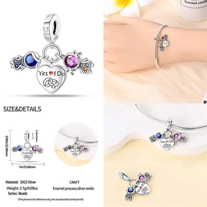 Charm hermana corazón en plata 925 – Compatible Pandora y pulseras 3mm, joyería DIY mujer