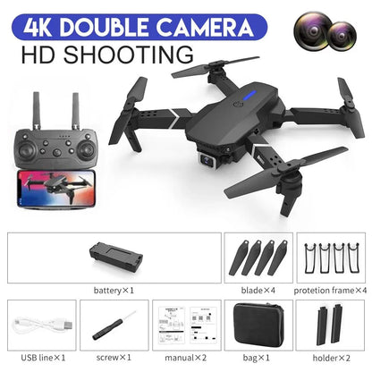 Drone Profesional E88 con Cámara HD 4K – Gran Angular, WiFi FPV, Altura Estable y Diseño Plegable RC