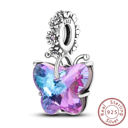Charm de Plata 925 Luciérnaga y Mariposa Luminoso – Abalorio Brillante para Pulseras Originales