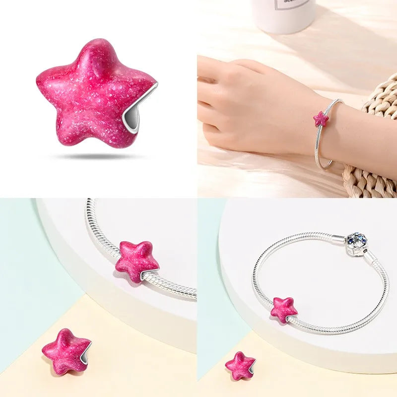 Charm luna y estrellas luminoso plata 925 – Abalorio brillante para pulsera tipo Pandora mujer
