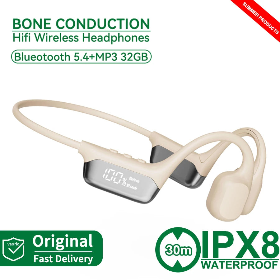 Auriculares de conducción ósea S10 Bluetooth 5.4 – Inalámbricos, impermeables IPX8, con MP3 y 32GB