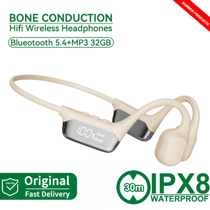 Auriculares de conducción ósea S10 Bluetooth 5.4 – Inalámbricos, impermeables IPX8, con MP3 y 32GB
