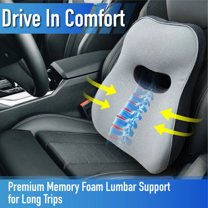 Cojín de Soporte Lumbar Ergonómico con Correas Ajustables | Almohada de Espalda para Coche y Oficina