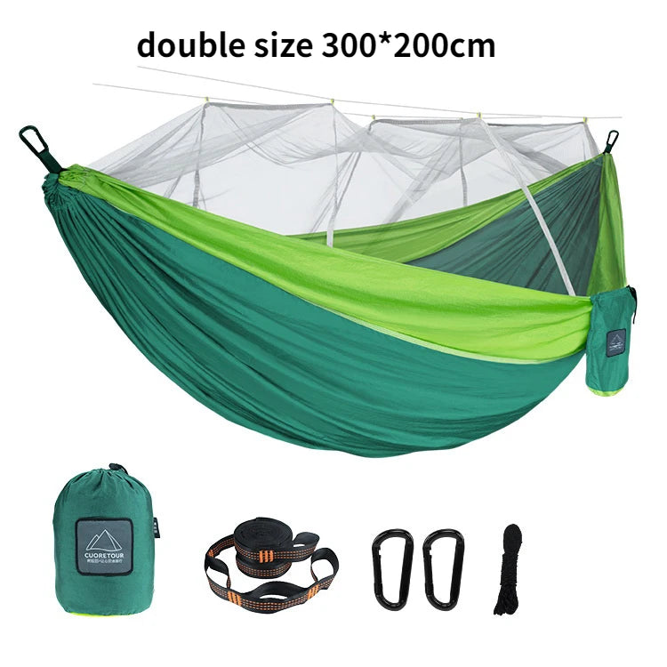 Hamaca Portátil con Mosquitera – Nylon Ligero para Camping y Viajes | Tamaño Individual y Doble