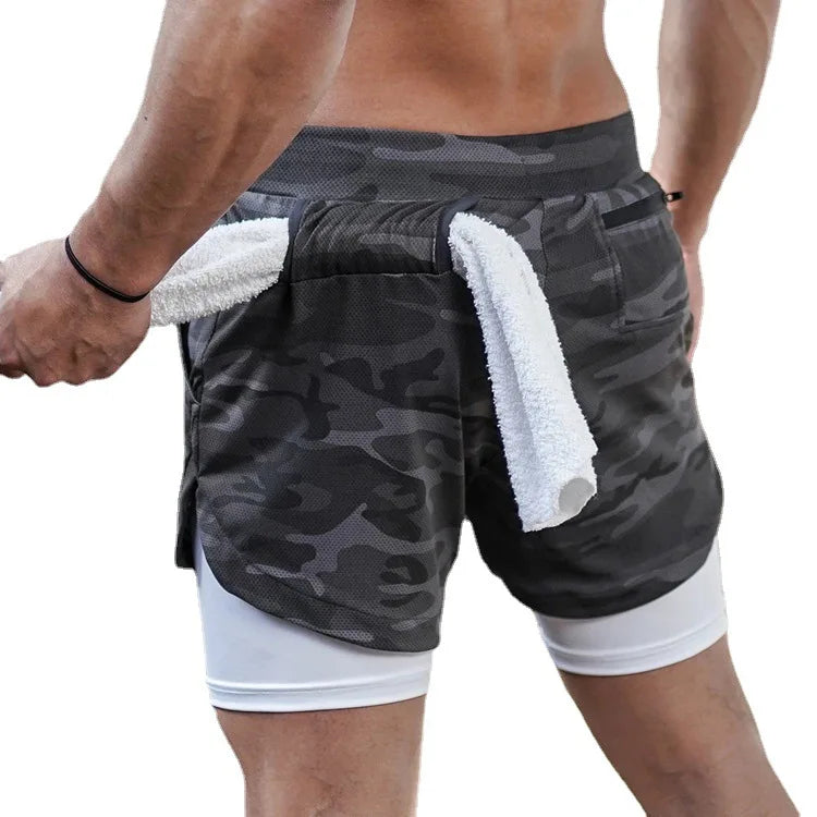 Shorts de Running Camo 2 en 1 para Hombre – Pantalón Deportivo con Secado Rápido, Bolsillo y Fitness
